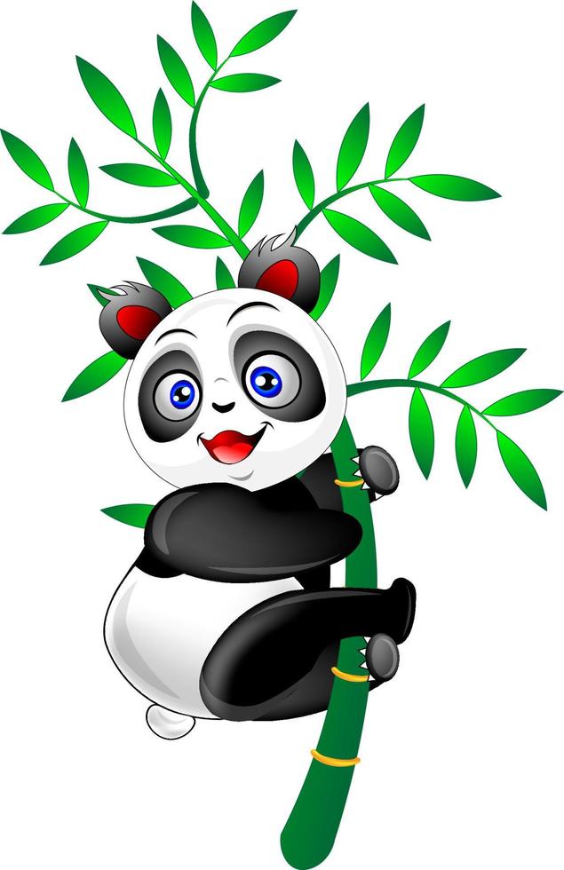 desenho de panda bebê fofo pendurado no bambu vetor