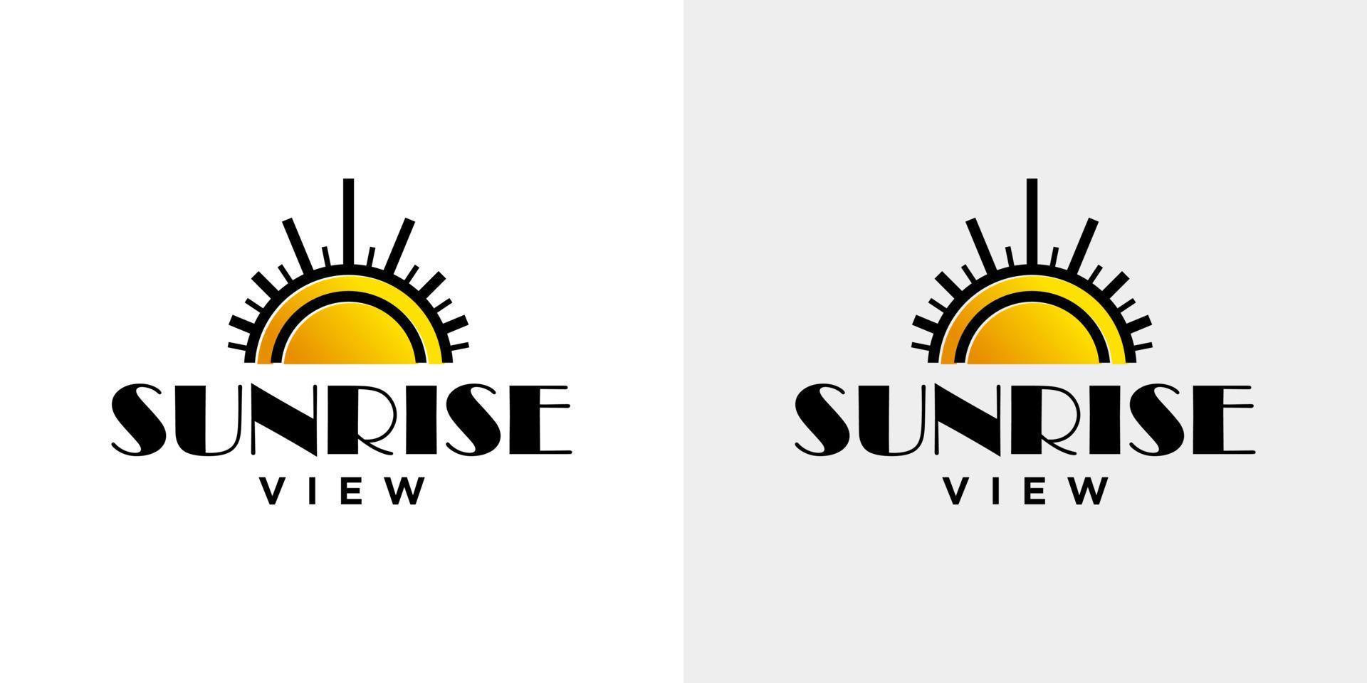 design de logotipo simples do nascer do sol em fundo cinza e branco. vetor