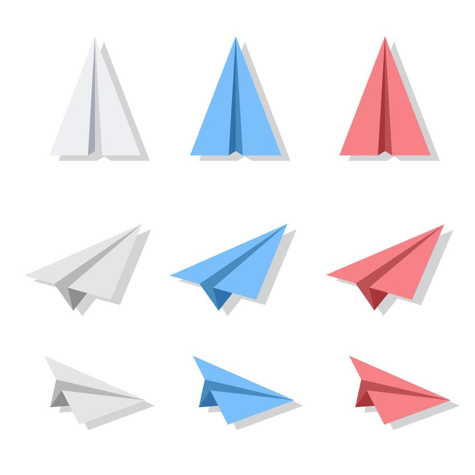 coleção de design de vetor de desenhos animados de papel de avião. pacote de design de conceito de ícone de papel de avião. Vetor de papel de avião estilo 3D.