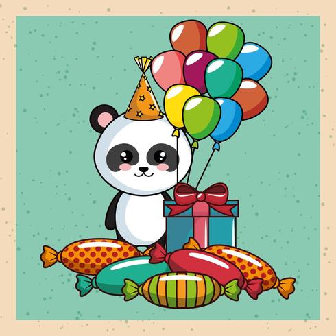 cartão de feliz aniversário com urso panda vetor