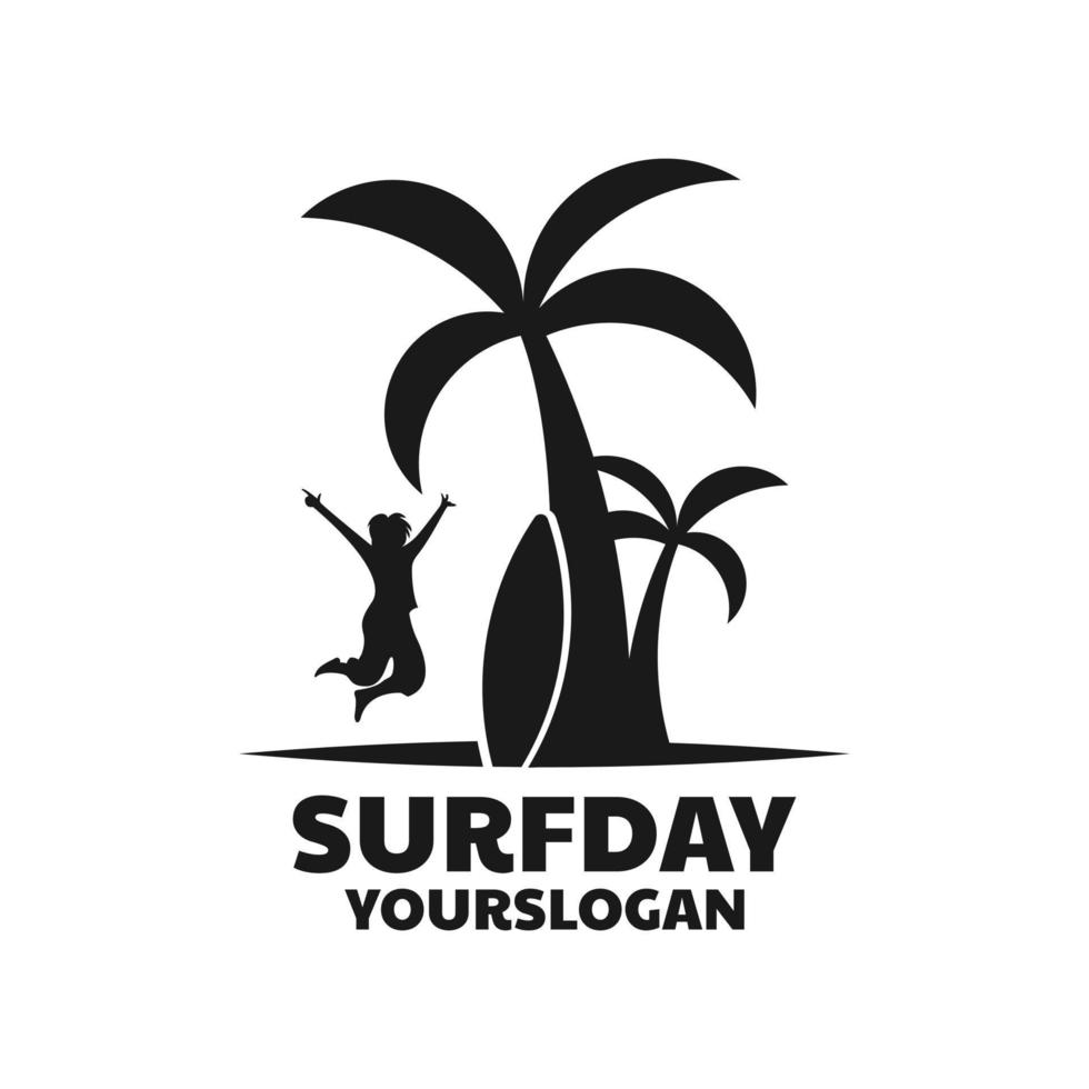 design de logotipo de silhueta de dia de surf vetor