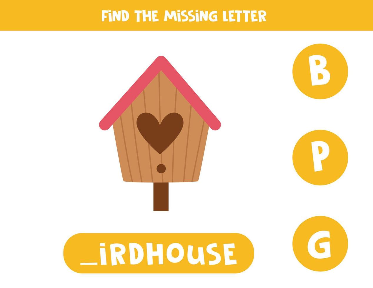 encontre a carta perdida com a casa de passarinho dos desenhos animados. planilha de ortografia. vetor