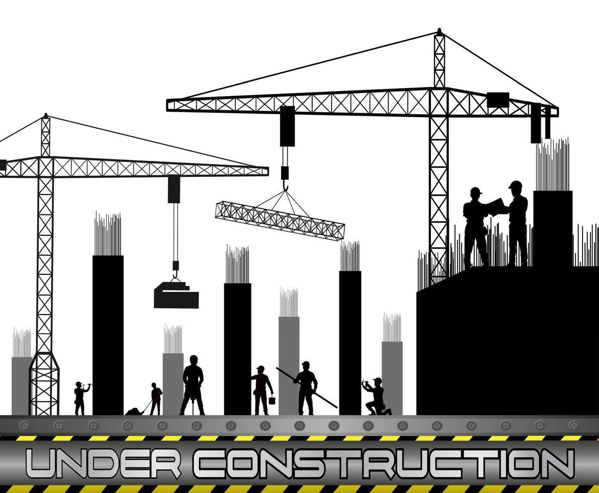 ilustração vetorial de trabalhadores da construção civil com guindastes vetor