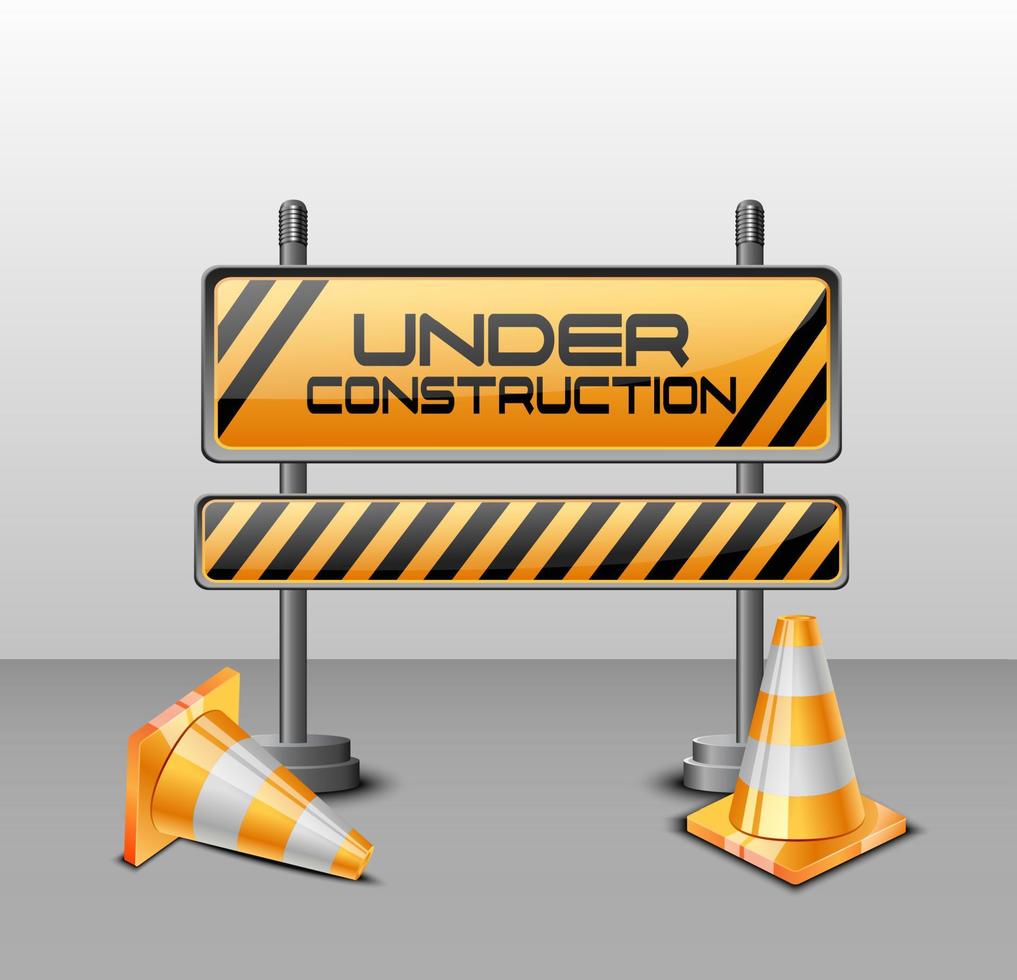 ilustração vetorial de barreira de construção com cones de estrada vetor