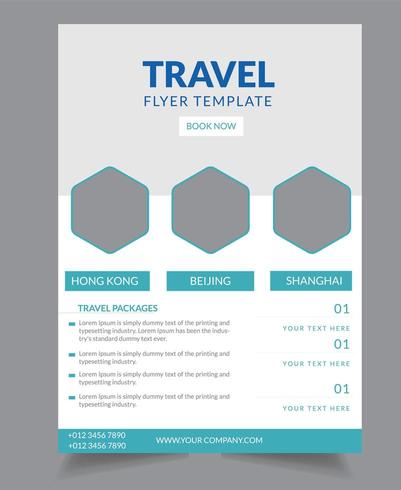 Modelo de design de folheto de anúncio de agência de viagens multi hexágono vetor
