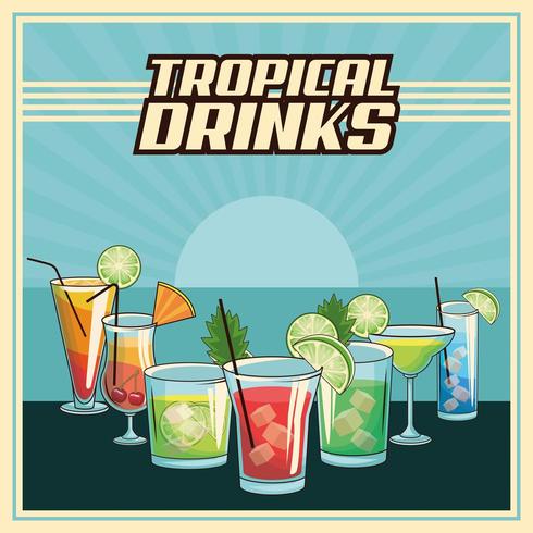 Cartaz de bebidas tropicais retrô vetor