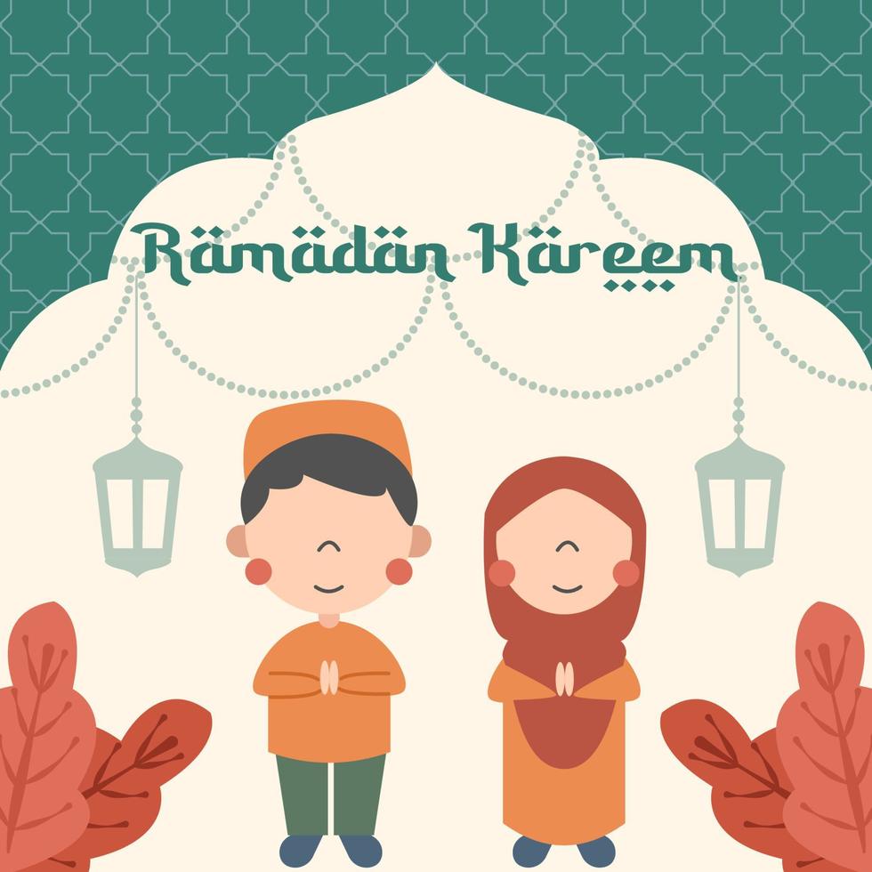 ramadan kareem com ilustração de crianças vetor