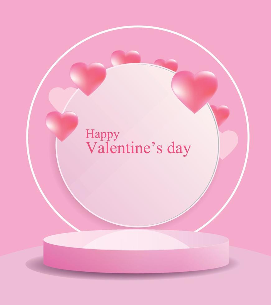 pedestal de círculo rosa e corações no dia dos namorados, um pedestal modelo, simulado para apresentação vetor