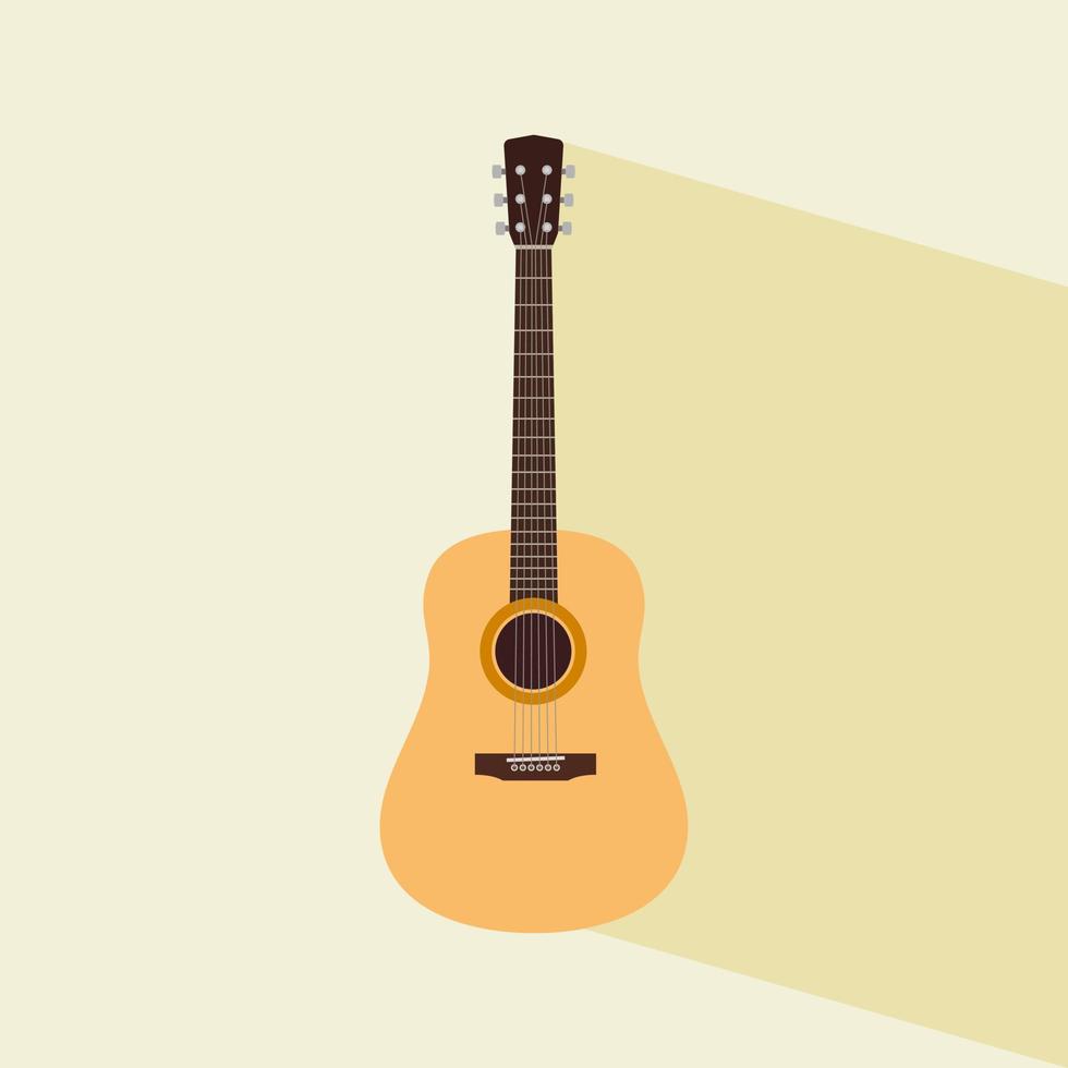 ilustração em vetor de design plano de guitarra acústica, vetor de guitarra de madeira clássica