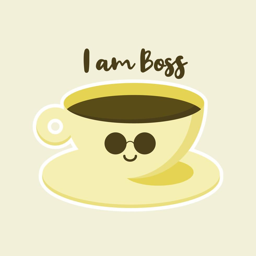 personagem de café feliz em ilustração vetorial de estilo simples. personagem de desenho animado de xícara de café com expressão engraçada vetor