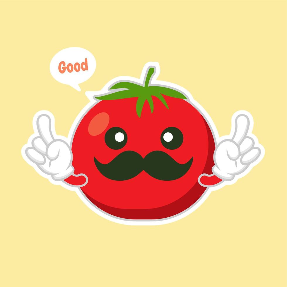 ilustração em vetor design plano de personagem de tomate bonito e kawaii. ilustração em vetor vegetal feliz... comida verde, pode ser usada no menu do restaurante, livros de culinária e rótulo de fazenda orgânica