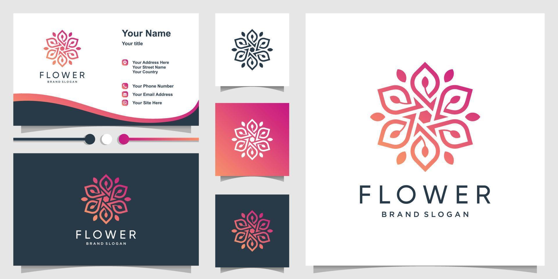 modelo de logotipo de beleza de flores e vetor premium de cartão de visita