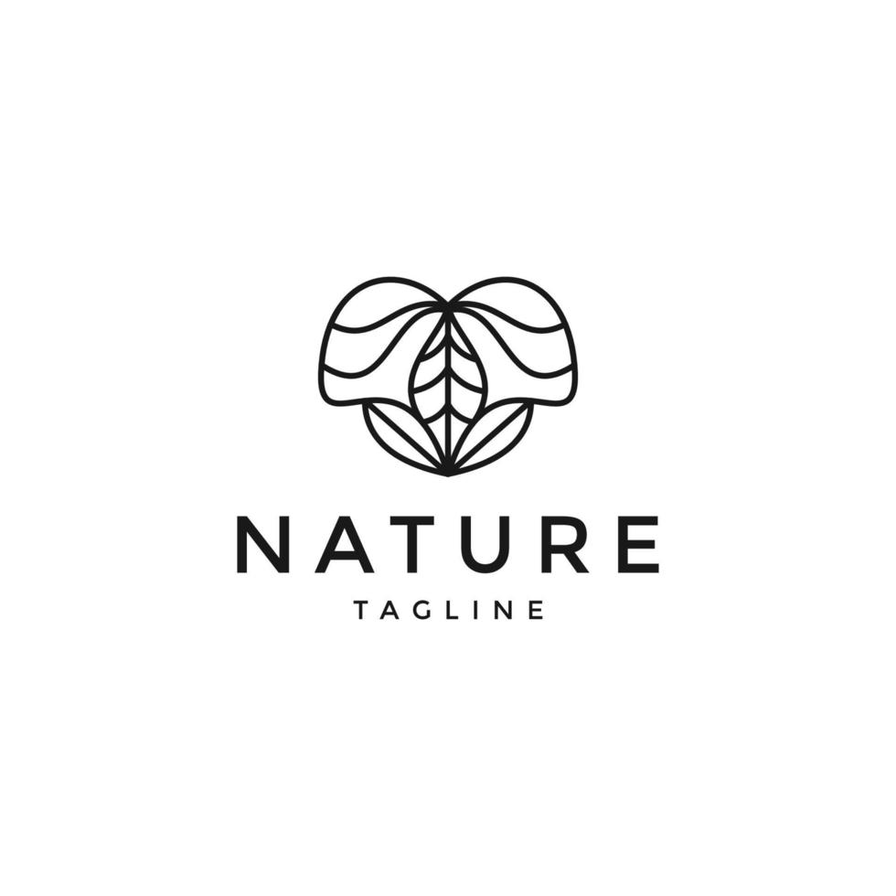 modelo de design de ícone de logotipo de linha de folha de natureza vetor plano