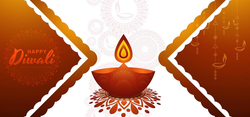 Modelo de design elegante cartão festival de diwali com queima de diya vetor