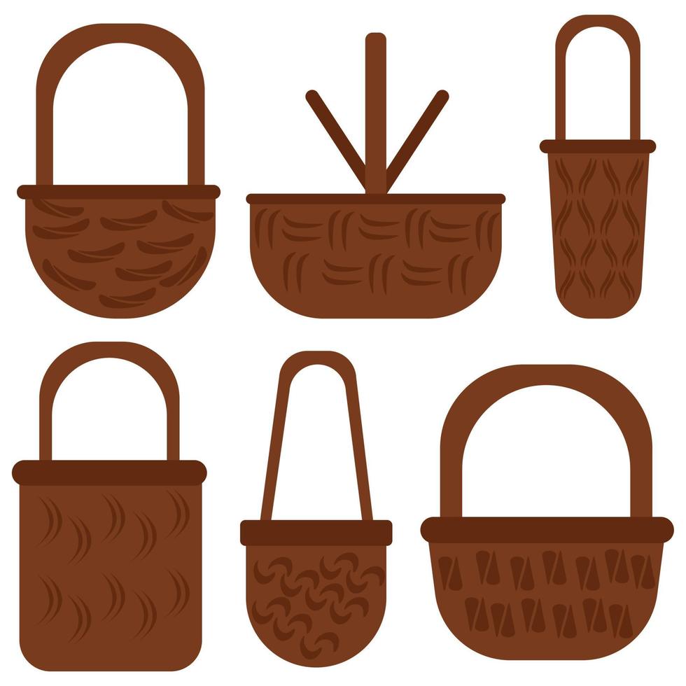 conjunto de cestas de páscoa de vime, recipiente de várias formas e tamanhos para design festivo vetor