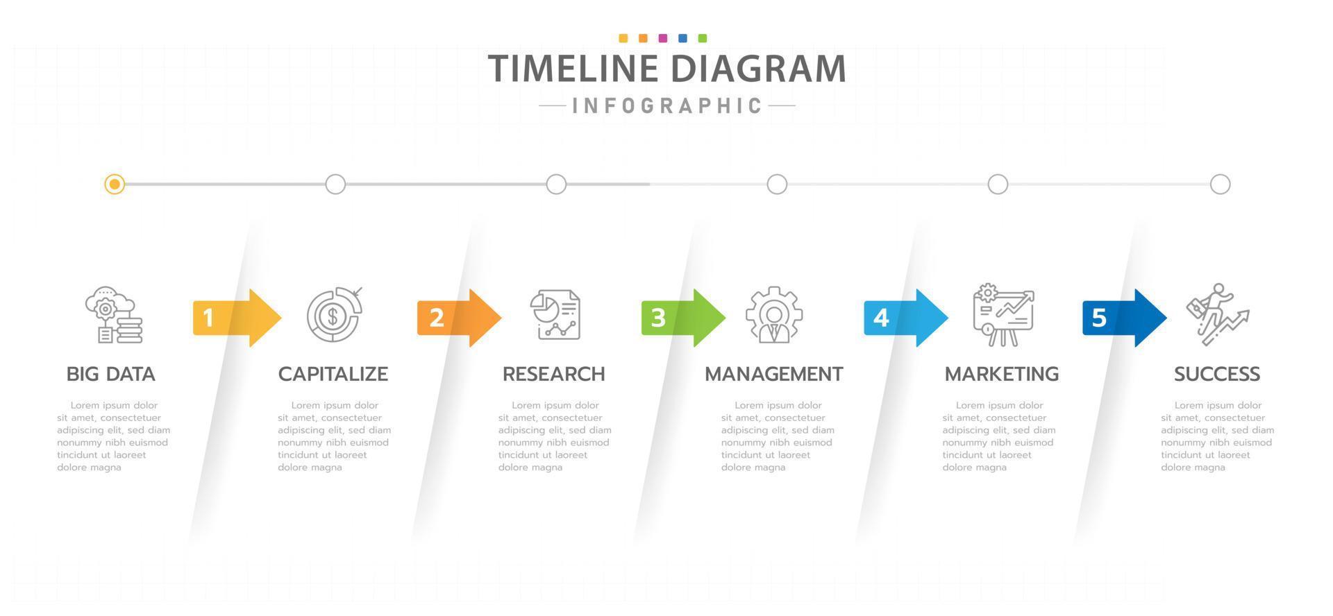 modelo de infográfico para negócios. Calendário de diagrama de cronograma de 6 etapas com ícones modernos, infográfico de vetor de apresentação.