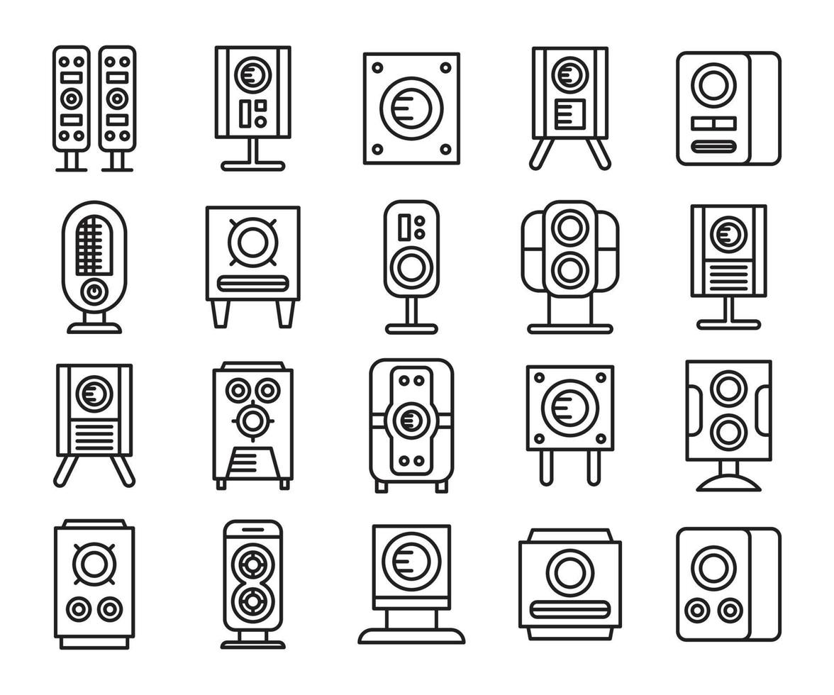 conjunto de ícones de alto-falante arte de linha vetor