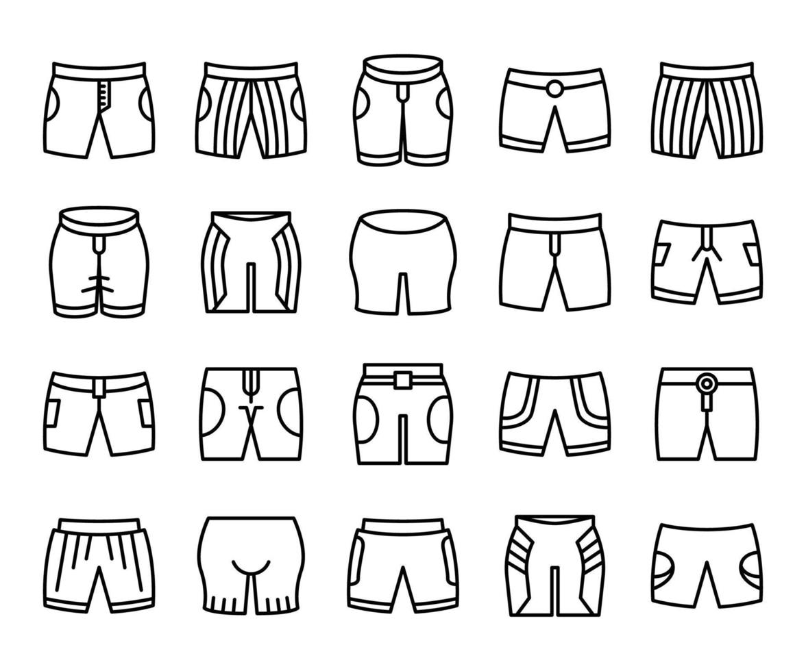 conjunto de ícones de design de calças curtas arte de linha vetor