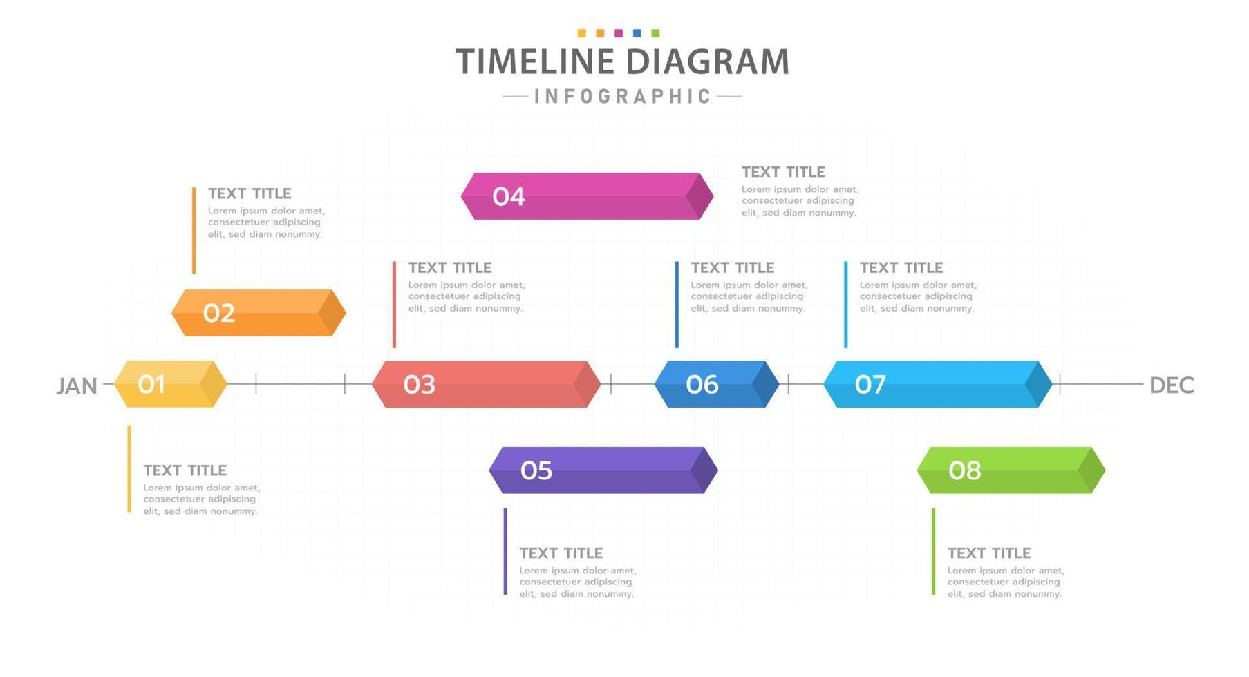 infográfico 12 meses calendário de diagrama de linha do tempo moderno com caixas 3d. vetor