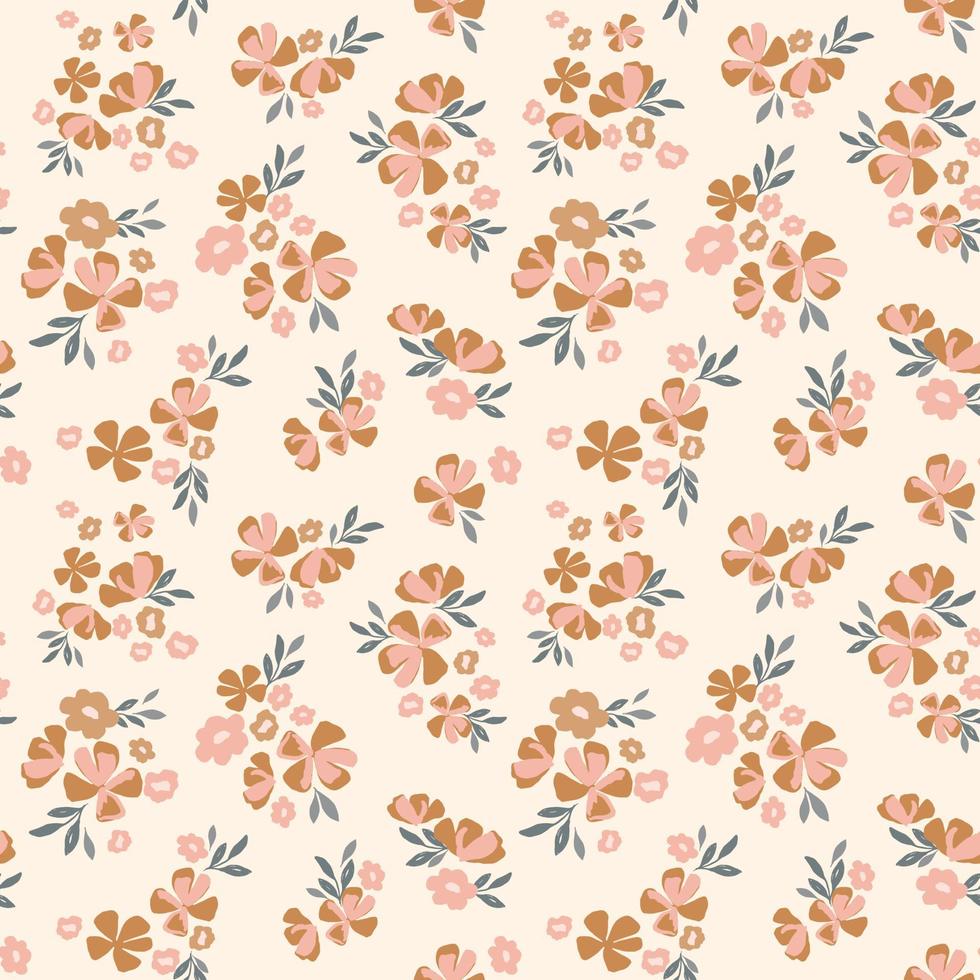 padrão floral ditsy vintage. floral vector sem costura de fundo em bege, marrom e rosa. impressão de flores para têxteis, moda, decoração, papel de parede, embrulho.