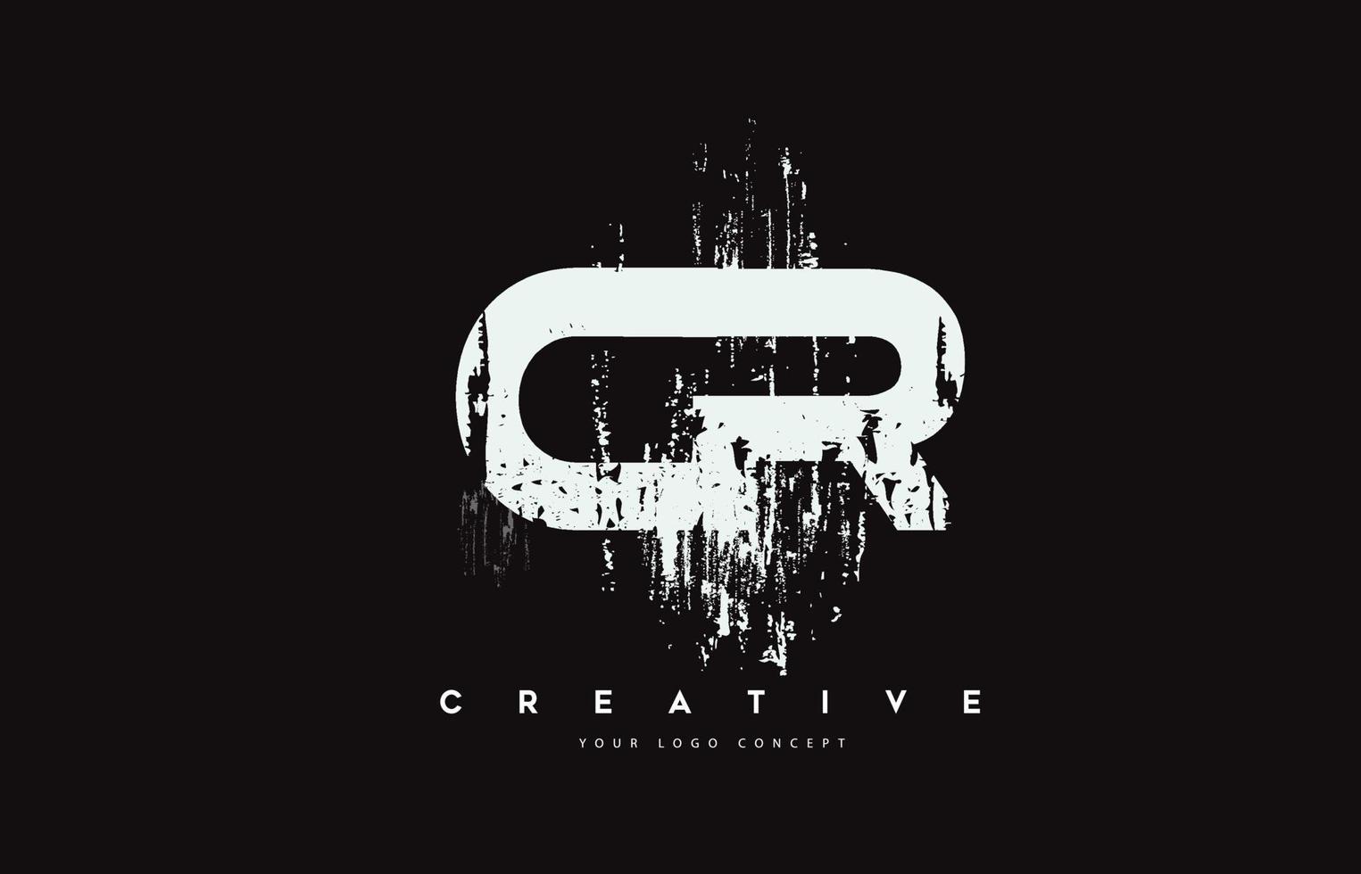 cr cr grunge escova design do logotipo da carta em ilustração vetorial de cores brancas. vetor