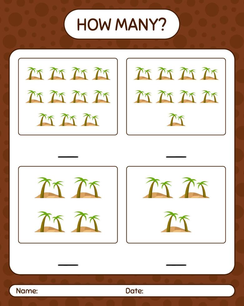 quantos jogo de contagem com oásis. planilha para crianças pré-escolares, folha de atividades para crianças, planilha para impressão vetor