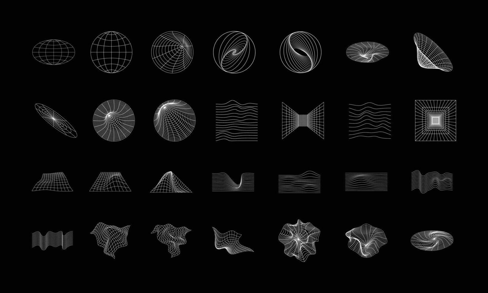 estilo abstrato dos anos 80 de wireframe. ilustração de grade futurista retrô. elemento gráfico de design de tecnologia. pacote de estilo de design cyberpunk em vetor. vetor