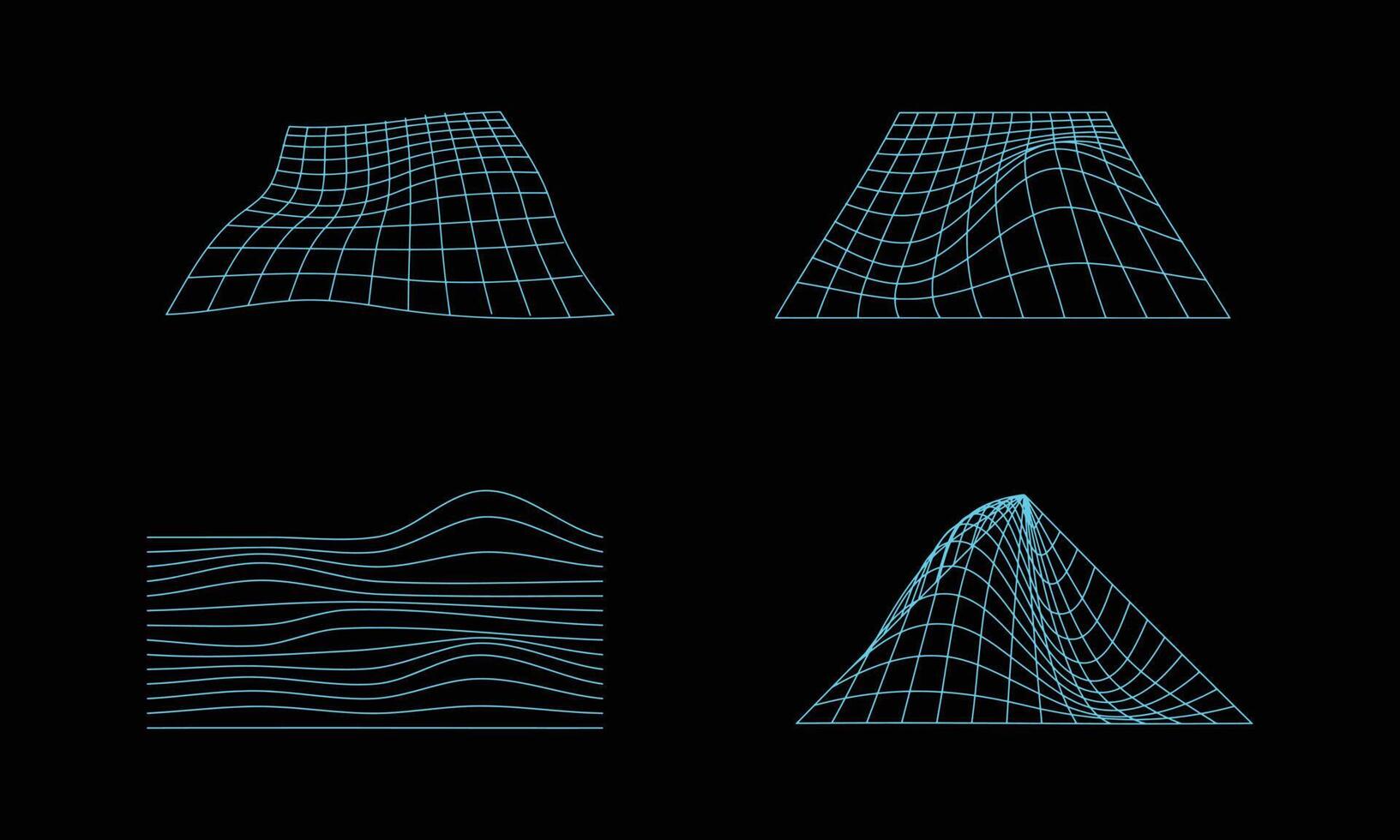 estilo abstrato dos anos 80 de wireframe. ilustração de grade futurista retrô. elemento gráfico de design de tecnologia. pacote de estilo de design cyberpunk em vetor. vetor