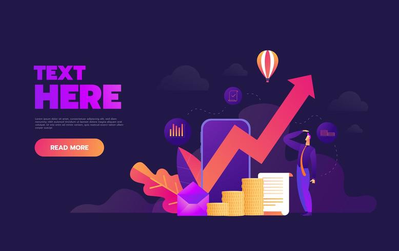 Gráfico de crescimento de negócios na aplicação de smartphone vetor