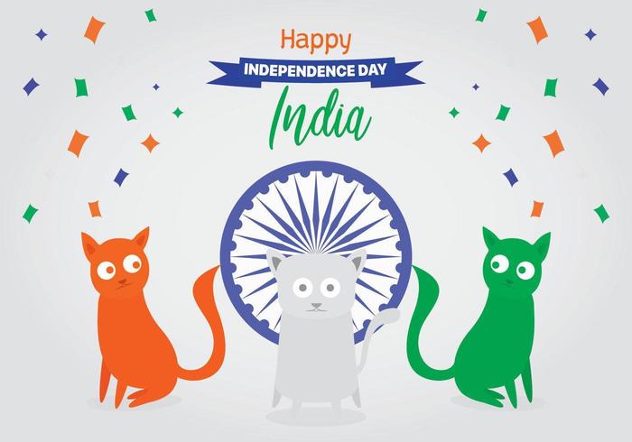 Gatos com a bandeira do dia da independência indiana vetor