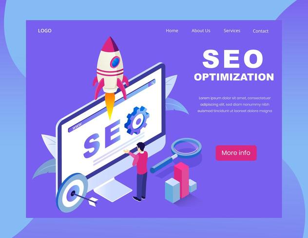 Design isométrico da página de destino SEO vetor