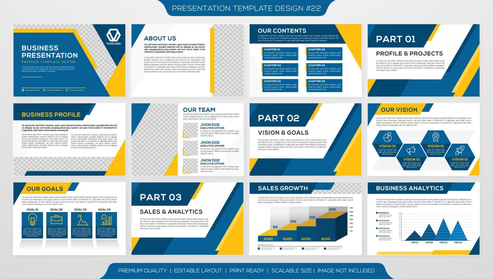 conjunto de design de modelo de apresentação corporativa com conceito minimalista e uso de layout moderno para relatório anual e perfil de negócios vetor