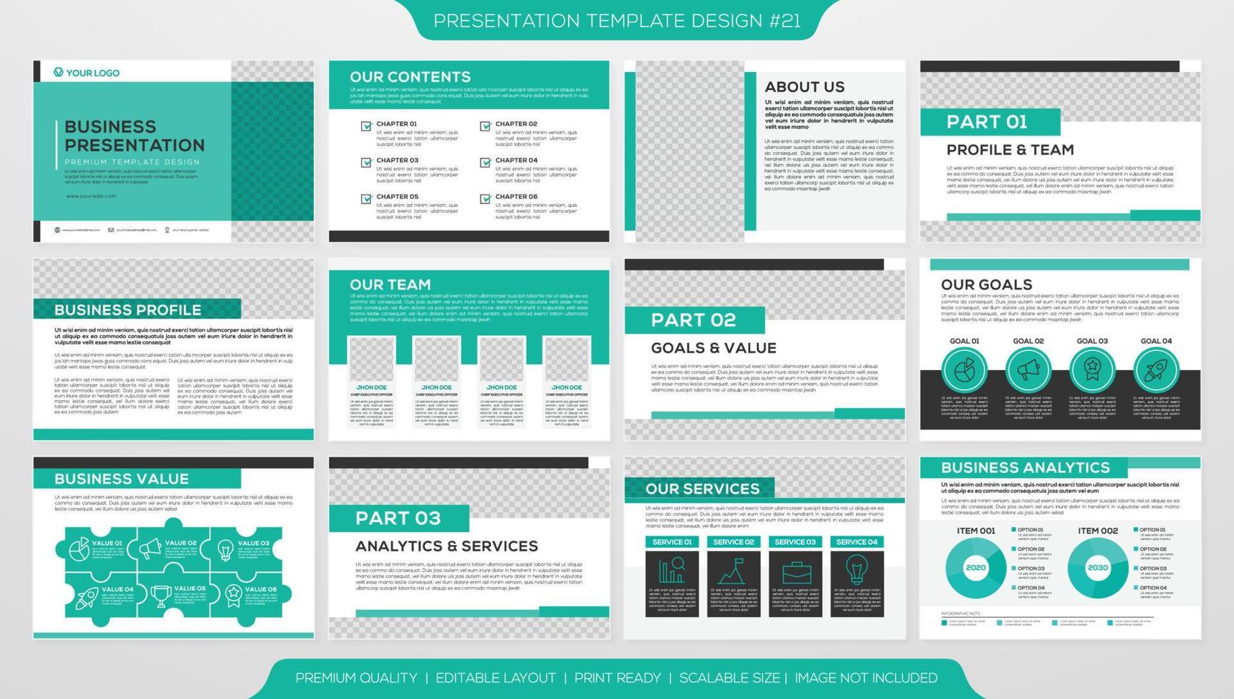 conjunto de design de modelo de apresentação corporativa com conceito minimalista e uso de layout moderno para relatório anual e perfil de negócios vetor