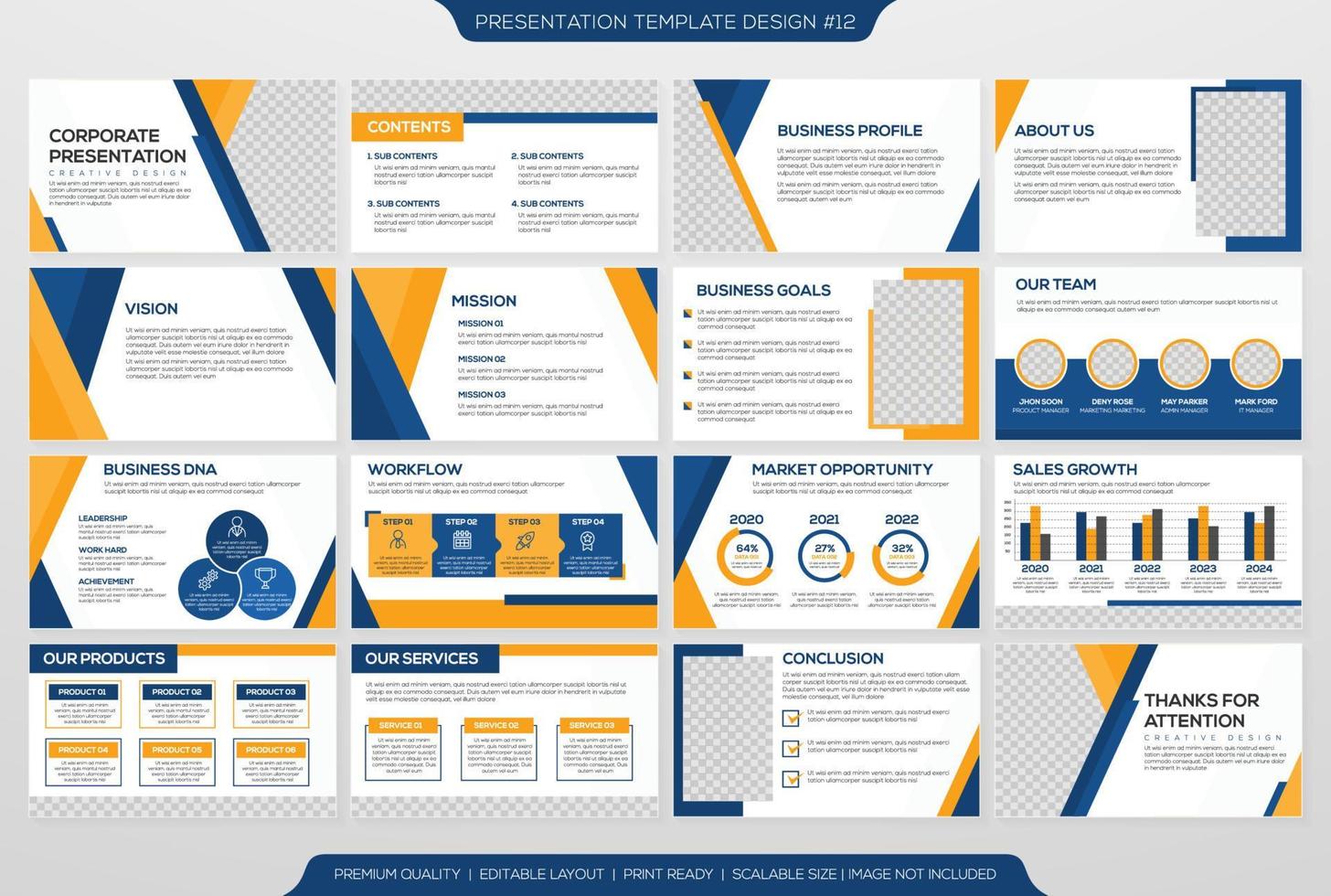 conjunto de design de modelo de apresentação corporativa com conceito minimalista e uso de layout moderno para relatório anual e perfil de negócios vetor