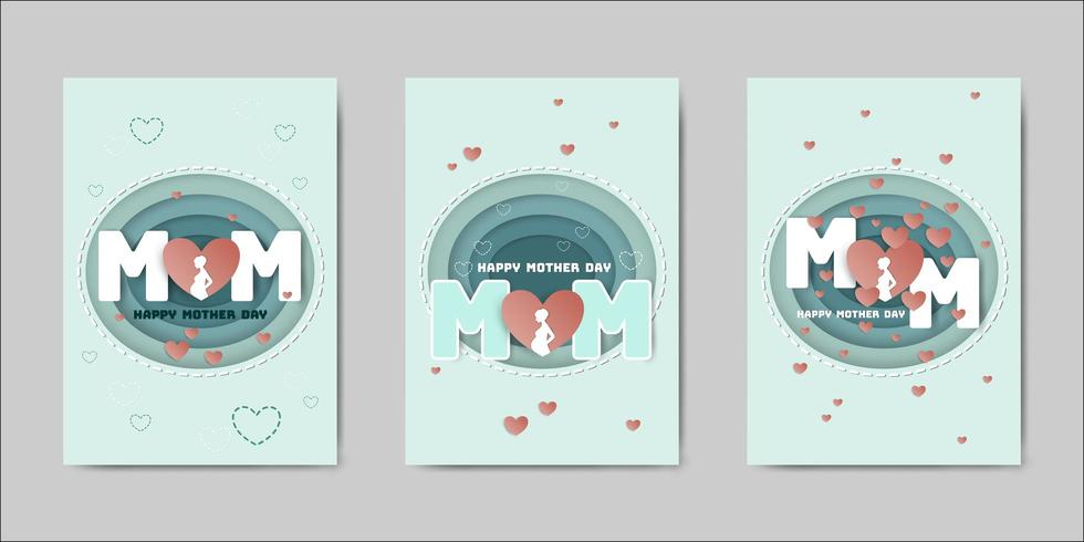 Conjunto de feliz dia das mães letras cartões vetor