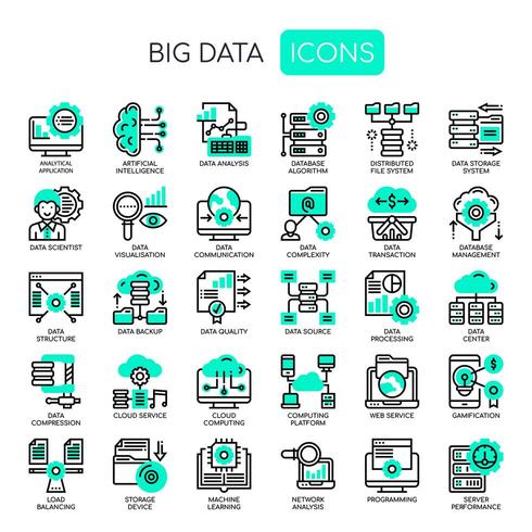 Big Data, linha fina e Pixel Perfect Icons vetor