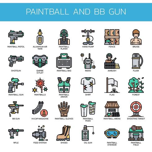 Paintball e BB Gun, linha fina e Pixel Perfect Icons vetor