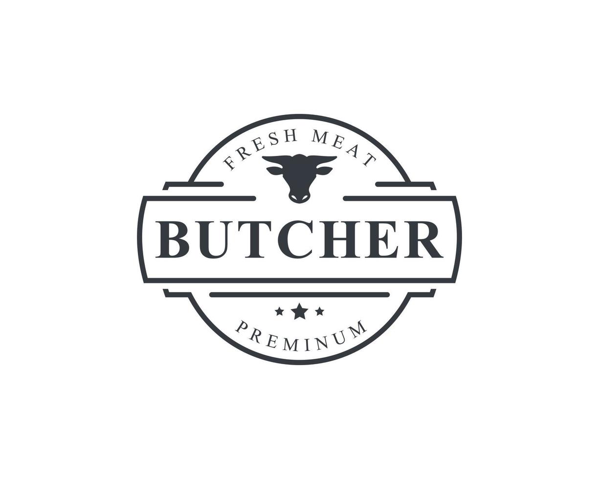 ilustração em vetor vintage retrô açougue bom para emblemas de fazenda ou restaurante com animais e silhuetas de carne tipografia emblemas design de logotipo