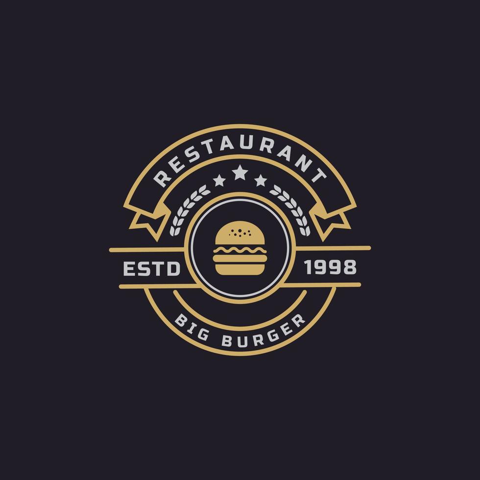 Hambúrguer de hambúrguer de carne de presunto retrô vintage para inspiração de design de logotipo de restaurante de fast food vetor