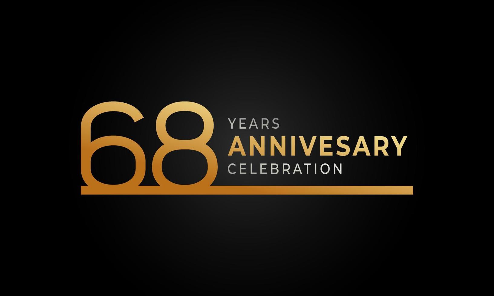 logotipo de comemoração de aniversário de 68 anos com cor dourada e prata de linha única para evento de celebração, casamento, cartão de felicitações e convite isolado em fundo preto vetor