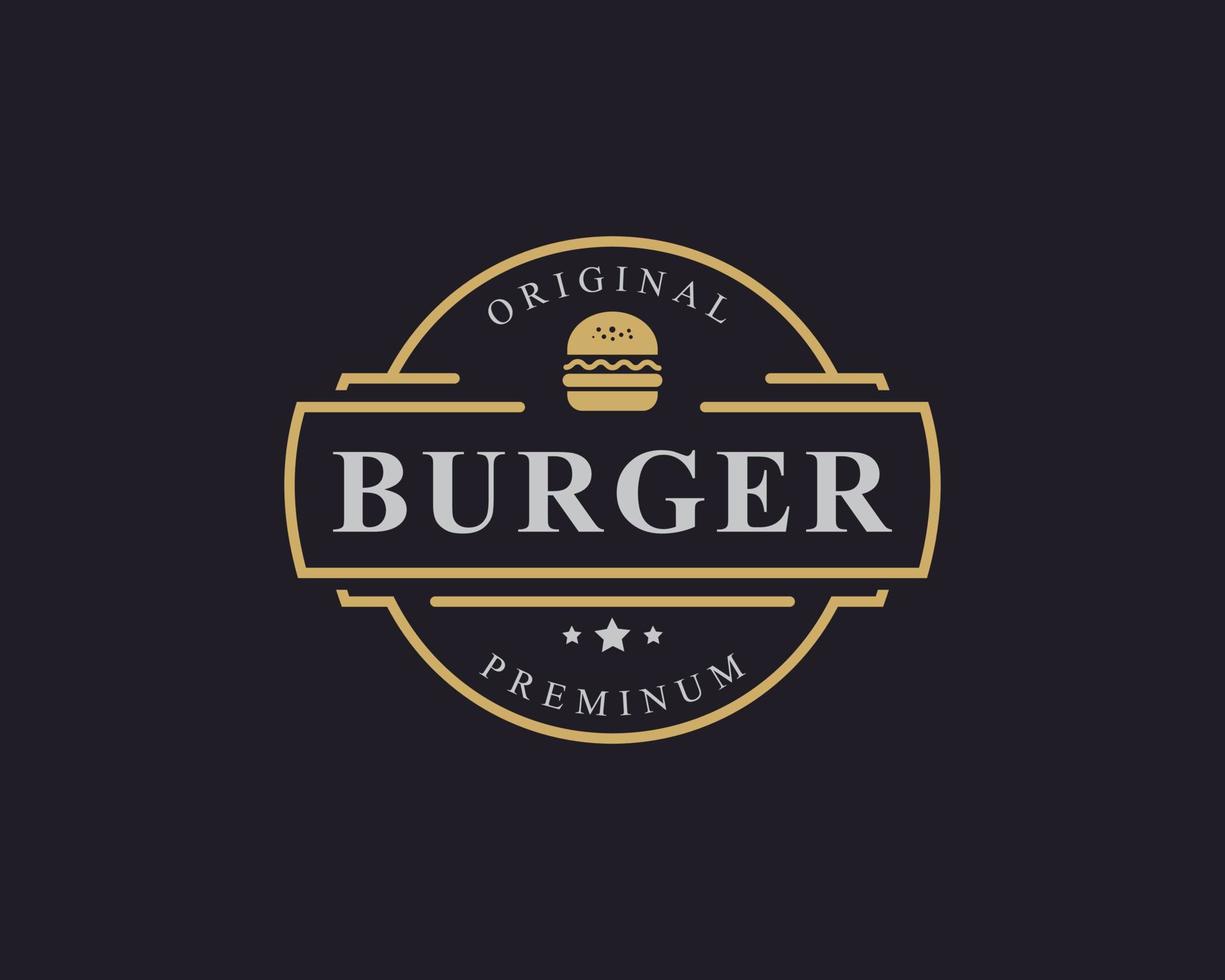 Hambúrguer de hambúrguer de carne de presunto retrô vintage para inspiração de design de logotipo de restaurante de fast food vetor