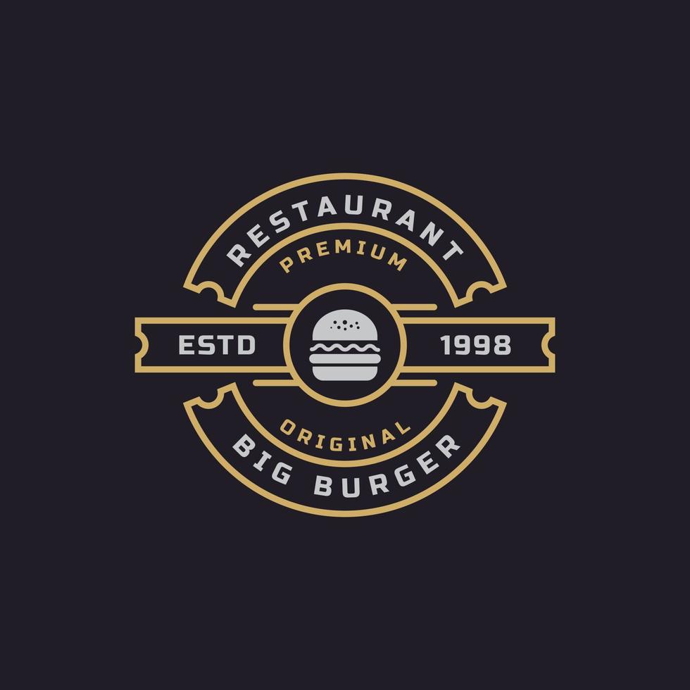 Hambúrguer de hambúrguer de carne de presunto retrô vintage para inspiração de design de logotipo de restaurante de fast food vetor