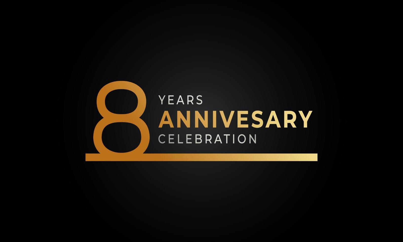 logotipo de comemoração de aniversário de 8 anos com cor dourada e prata de linha única para evento de celebração, casamento, cartão de felicitações e convite isolado em fundo preto vetor