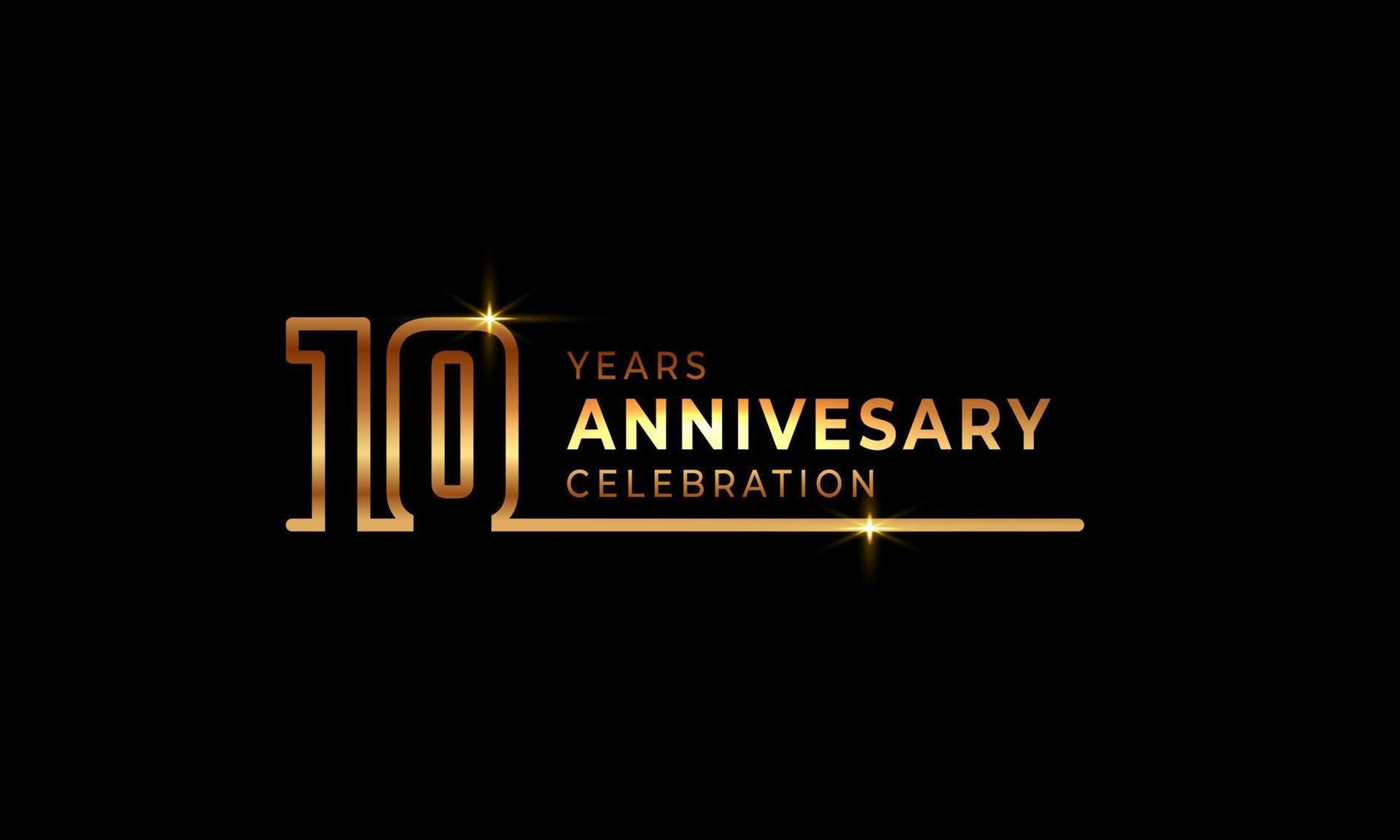 logotipo de comemoração de aniversário de 10 anos com números de fonte coloridos dourados feitos de uma linha conectada para evento de celebração, casamento, cartão de felicitações e convite isolado em fundo escuro vetor