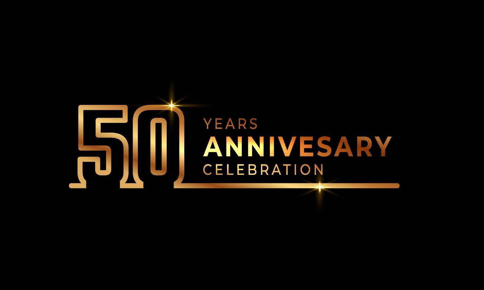 logotipo de comemoração de aniversário de 50 anos com números de fonte coloridos dourados feitos de uma linha conectada para evento de celebração, casamento, cartão de felicitações e convite isolado em fundo escuro vetor