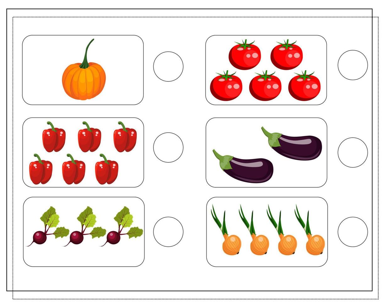 jogo de matemática para crianças, conte quantos itens, legumes. vetor