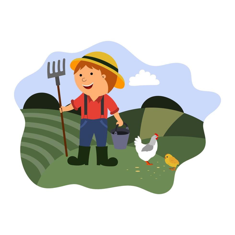 ilustração de um agricultor em um campo vetor