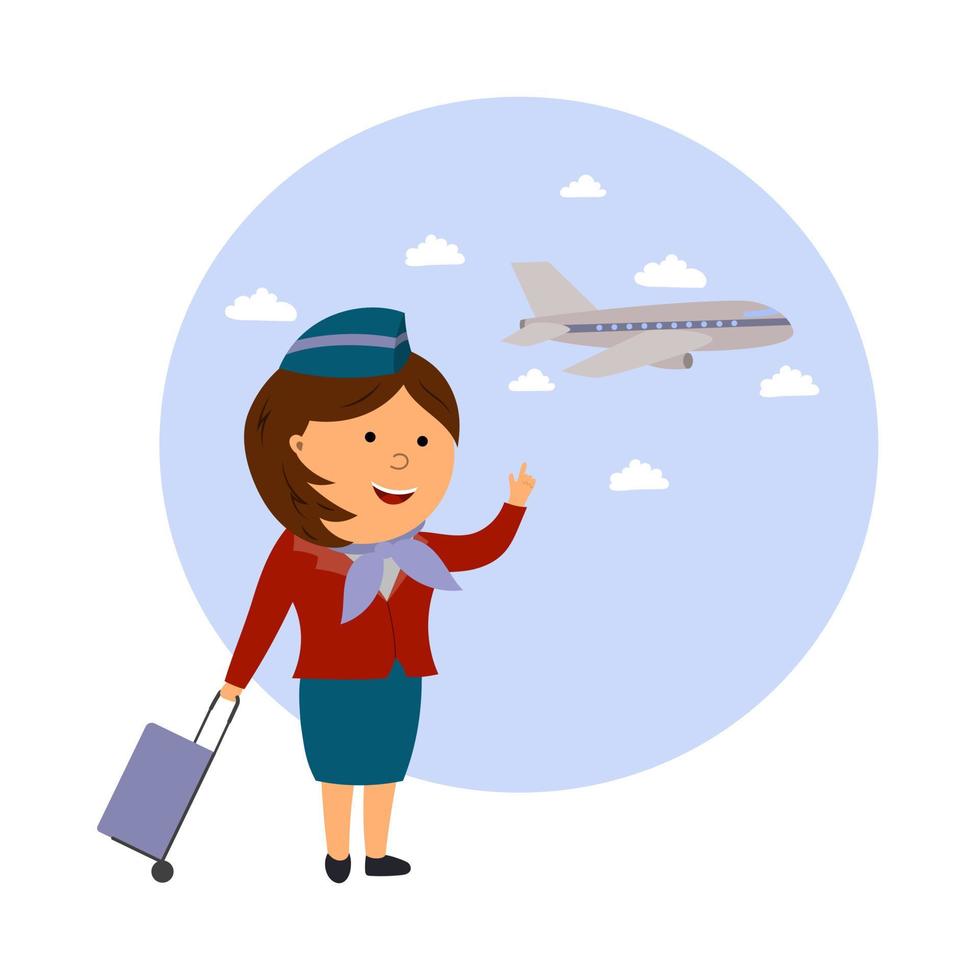 ilustração de um comissário de bordo e um avião vetor