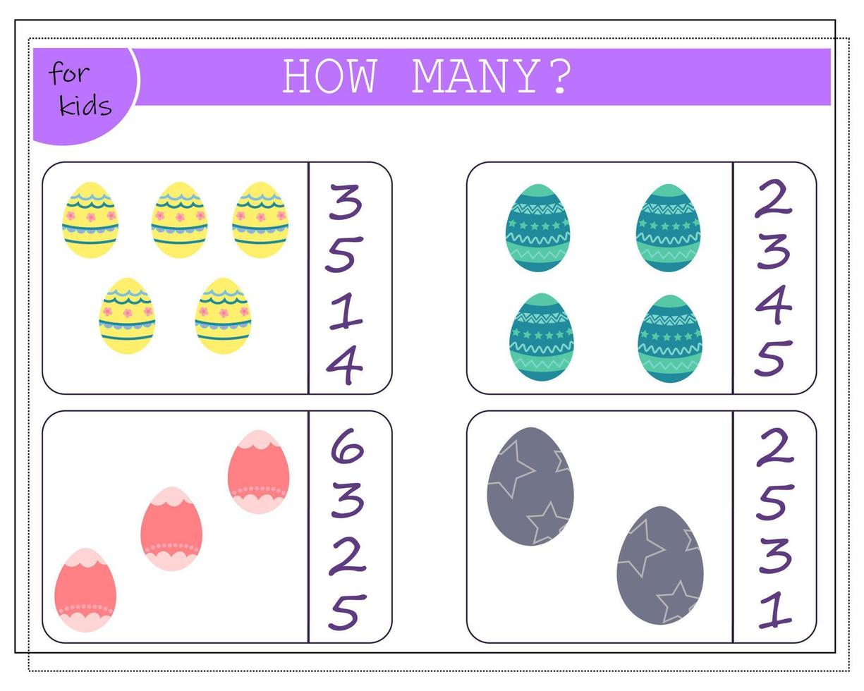 jogo de matemática infantil contar quantos ovos de páscoa. vetor