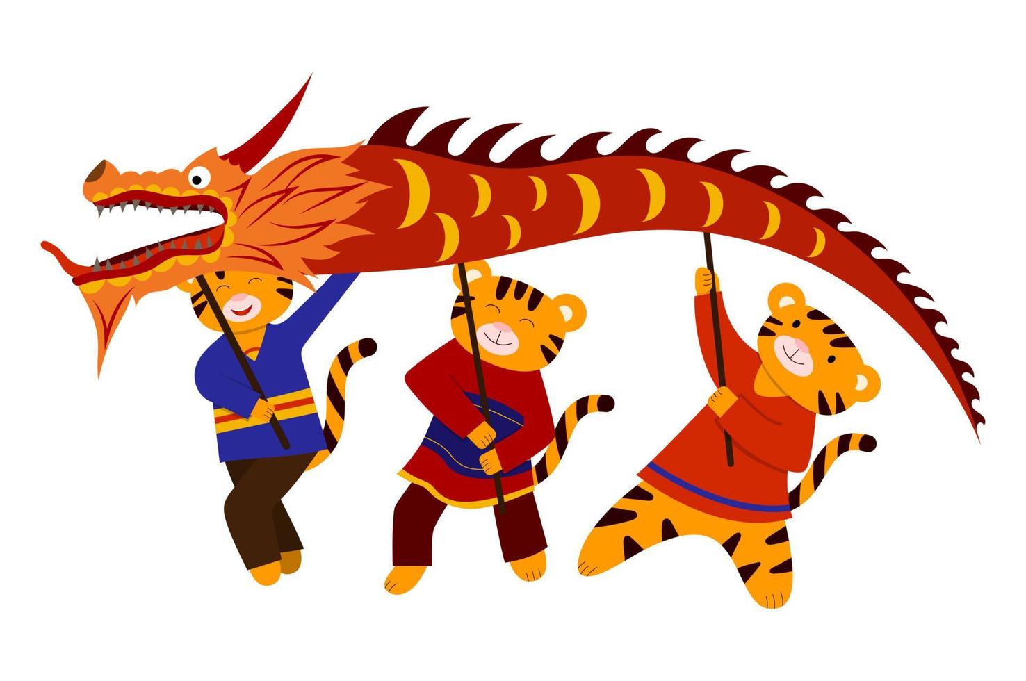 ilustração dos desenhos animados para crianças, ano novo chinês. um tigre e um dragão chinês vetor